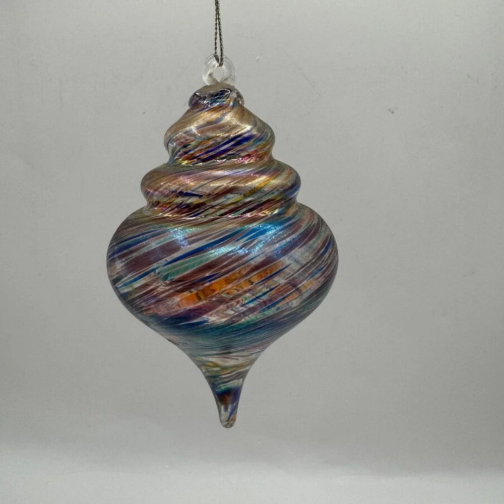 Vintage Glass Ornament Iridescent Swirl Art Glass Finial‎ Christmas Holiday